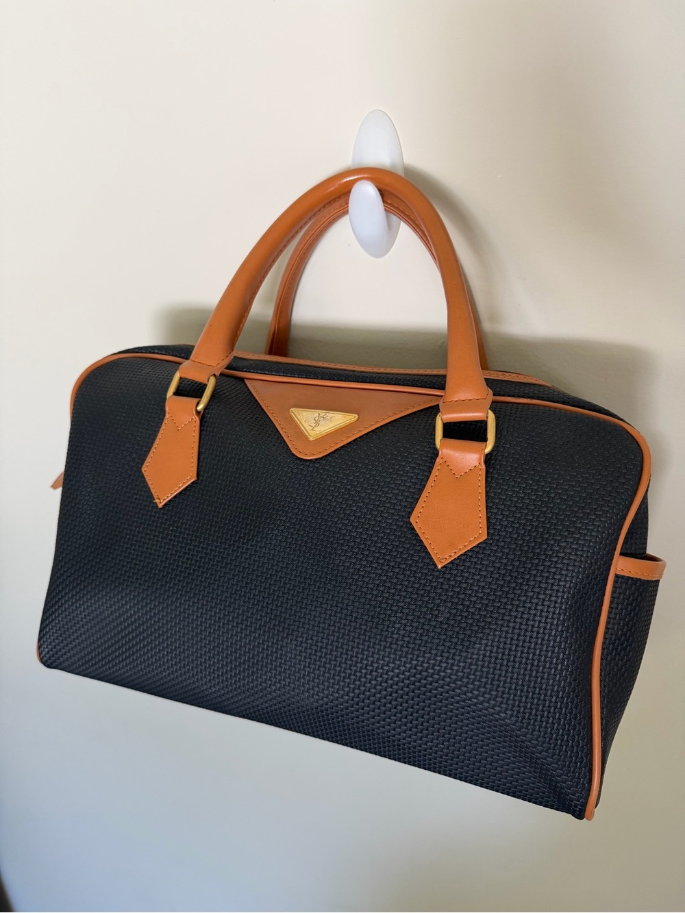 Vintage Yves Saint Laurent YSL Boston Travel Bag Black Woven Jacquard Leather - Picture 4 of 15